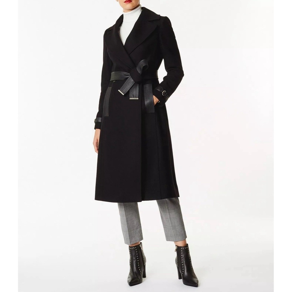KAREN MILLEN Women's Trench Coat Black belted‎ US 10